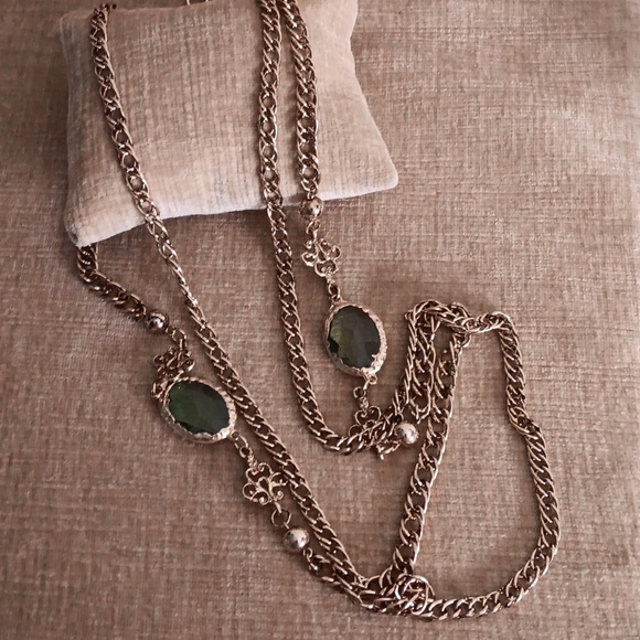 Gold Tone Double Strand Chained Necklace - Picture 3 of 12